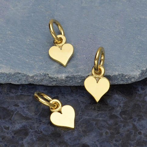  Gold Charm - Tiny Heart with 14K Shiny Gold Plate 11x5mm