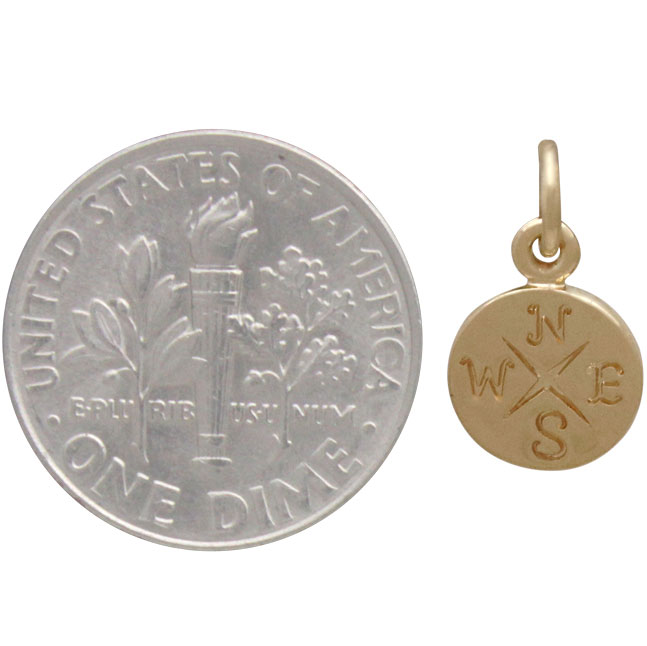14K Shiny Gold Plated Compass Charm 14x8mm