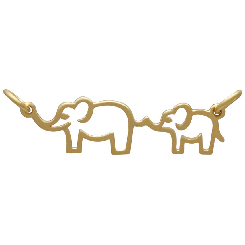14K Shiny Gold Plated Mama and Baby Elephant Pendant 12x30mm