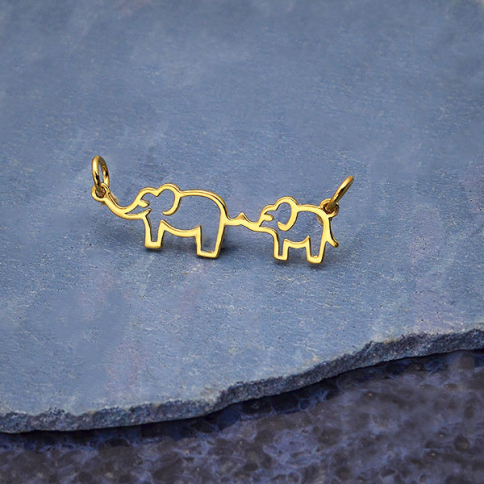 14K Shiny Gold Plated Mama and Baby Elephant Pendant 12x30mm