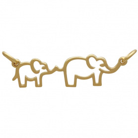 14K Shiny Gold Plated Mama and Baby Elephant Pendant 12x30mm