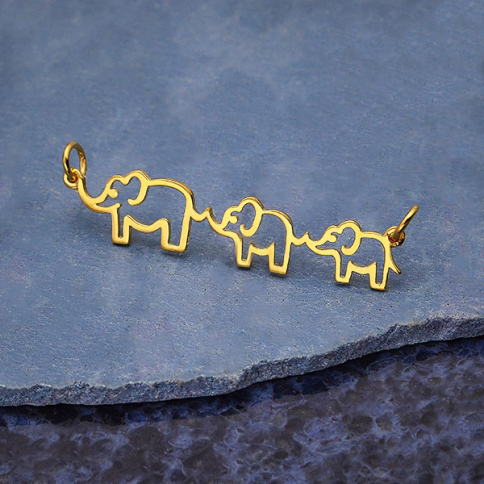 14K Gold Plated Mama and Two Baby Elephant Festoon 12x45mm