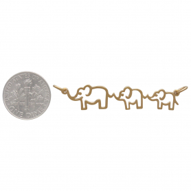 14K Gold Plated Mama and Two Baby Elephant Festoon 12x45mm