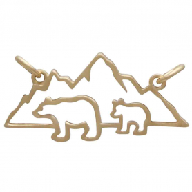 14K Shiny Gold Plated Mama and 1 Baby Bear Festoon 14x28mm