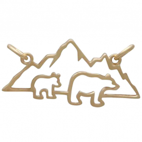 14K Shiny Gold Plated Mama and 1 Baby Bear Festoon 14x28mm