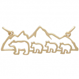 14K Shiny Gold Plated Mama and 3 Baby Bear Festoon 14x35mm