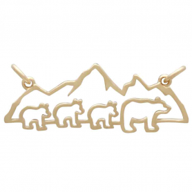 14K Shiny Gold Plated Mama and 3 Baby Bear Festoon 14x35mm