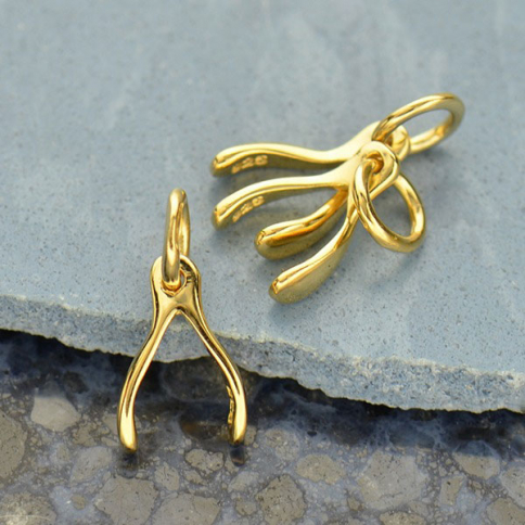 Gold Charms - Small Wishbone with 14K Gold Plate 13x6mm