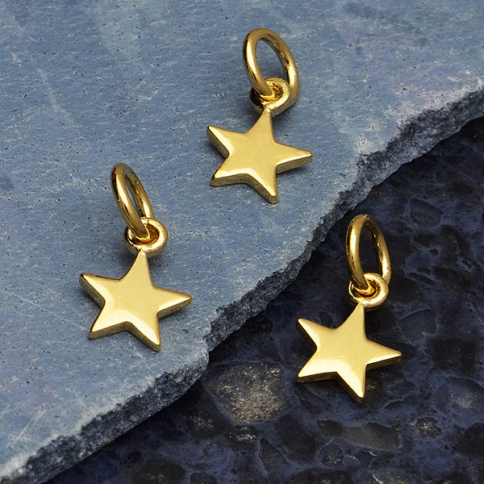 14K Shiny Gold Plated Sterling Tiny Flat Star Charm 12x6mm