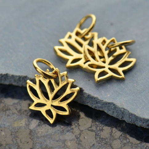 Gold Charms - Tiny Lotus with 14K Gold Plate 12x9mm
