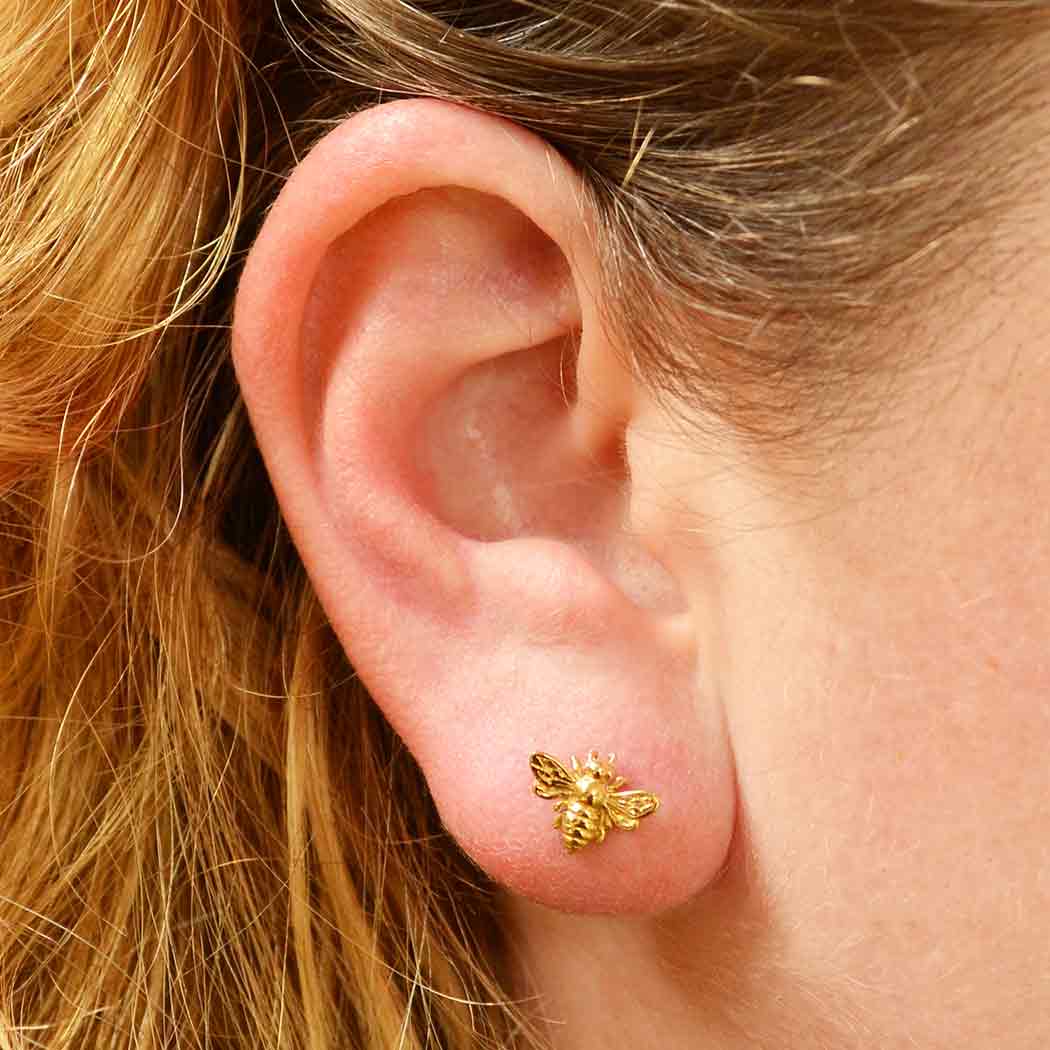 14K Shiny Gold Plated Bee Post Earring 9x11mm