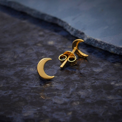 14K Shiny Gold Plated Crescent Moon Post Earrings 7x5mm