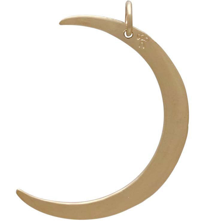 14K Shiny Gold Plated Hammered Crescent Moon Charm 33x22mm