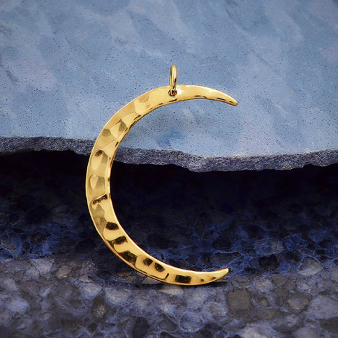14K Shiny Gold Plated Hammered Crescent Moon Charm 33x22mm