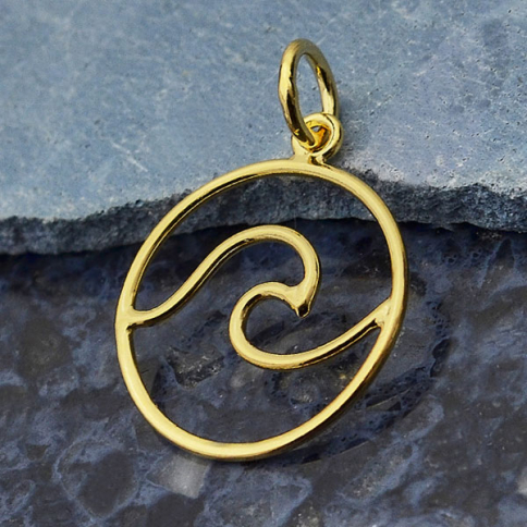 Gold Charm - Openwork Wave with 14K Shiny Gold Plate 21x15mm