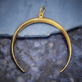 14K Shiny Gold Plated Ridged Crescent Moon Pendant 35x33mm