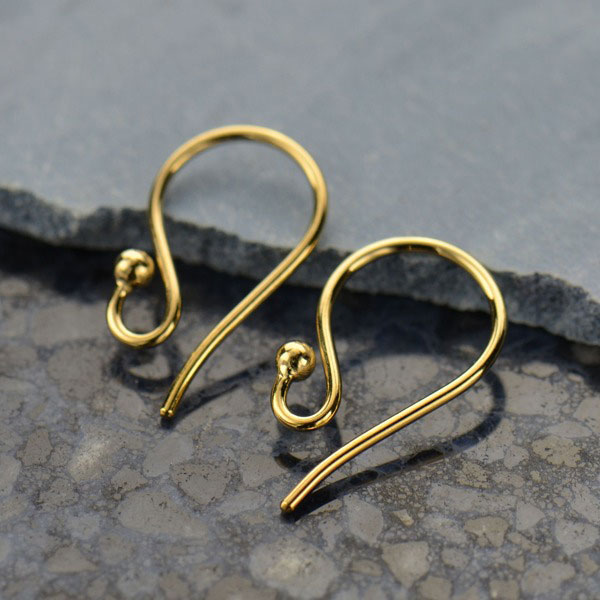 Gold Ear Hook - Simple with Ball in 14K Gold Plate