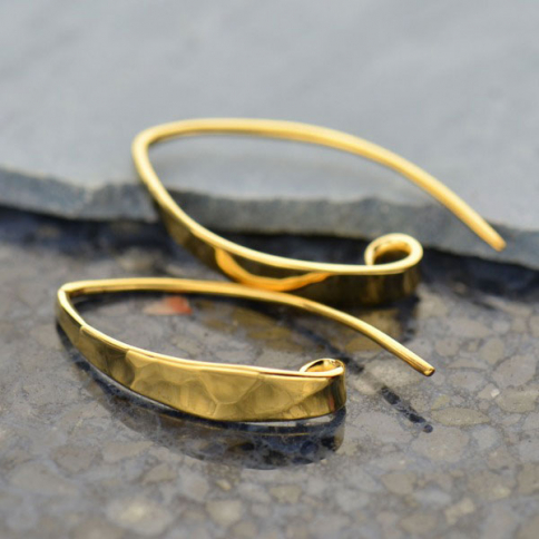 Gold Ear Wire - Long Hammered With 14K Gold Plate 27x4mm