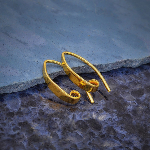 14K Gold Plated Hammered Ear Wire with Hidden Loop 18x3mm