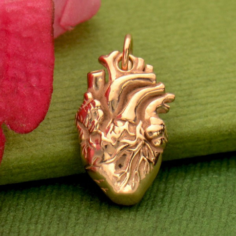  18K Rose Gold Plated Anatomical Heart Charm 21x10mm