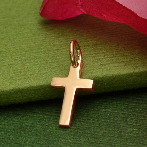 Rose Gold Charm - Cross with 18K Rose Gold Plate 15x7mm