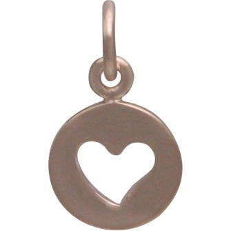 18K Rose Gold Plated Disc Charm with Heart Cutout 14x8mm