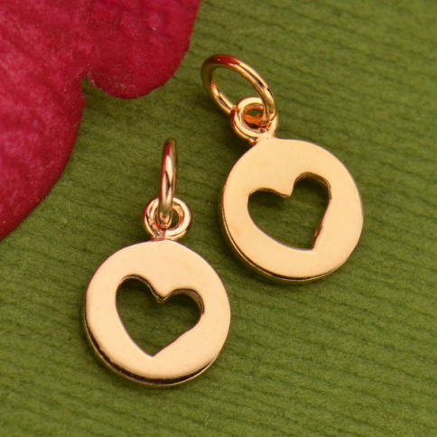 18K Rose Gold Plated Disc Charm with Heart Cutout 14x8mm