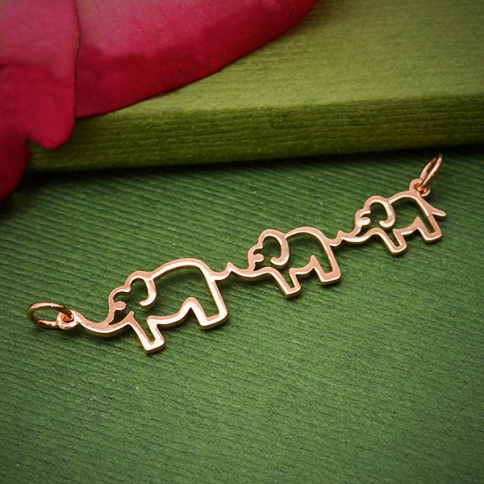 Rose Gold Plated Mama and Two Baby Elephant Festoon 12x45mm