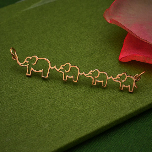  RoseGold Plated Mama and Three Baby Elephant Pendant 12x55mm