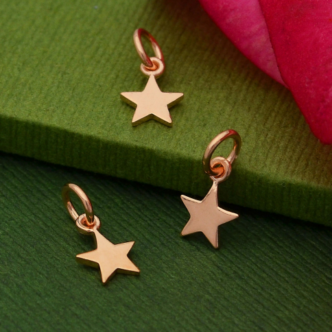 18K Rose Gold Plated Sterling Tiny Flat Star Charm 12x6mm