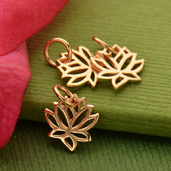 Rose Gold Charm - Tiny Lotus Flower with 18K Rose Gold Plate