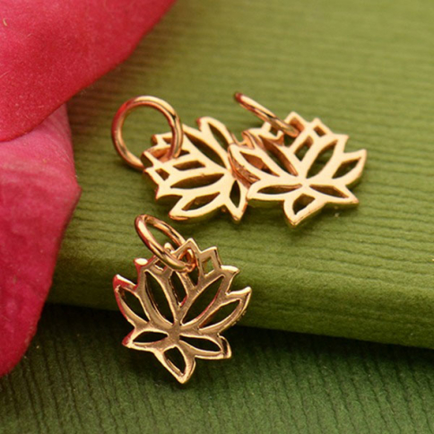 18K Rose Gold Plated Tiny Lotus Flower Charm 12x9mm