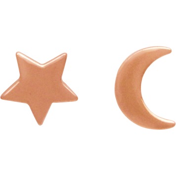 18K Rose Gold Plated Moon and Star Post Earrings 7x5mm