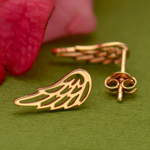 18K Rose Gold Plated Openwork Wing Post Earring 15x6mm