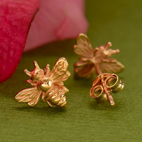  18K Rose Gold Plated Bumble Bee Post Earring 9x11mm