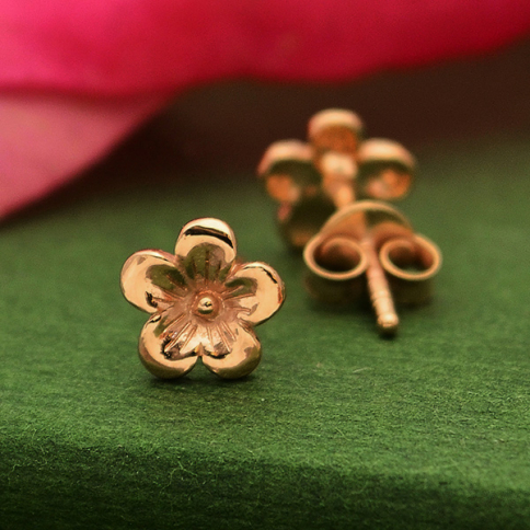 18K Rose Gold Plated Cherry Blossom Post Earrings 6x6mm