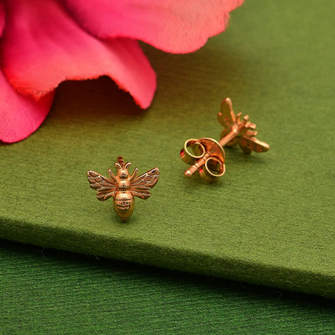 Rose Gold Plated Tiny Bee Post Earrings 6x8mm