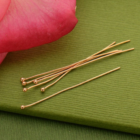 18K RoseGold Plated Sterling Silver 24 Gauge Head Pin 37x2mm