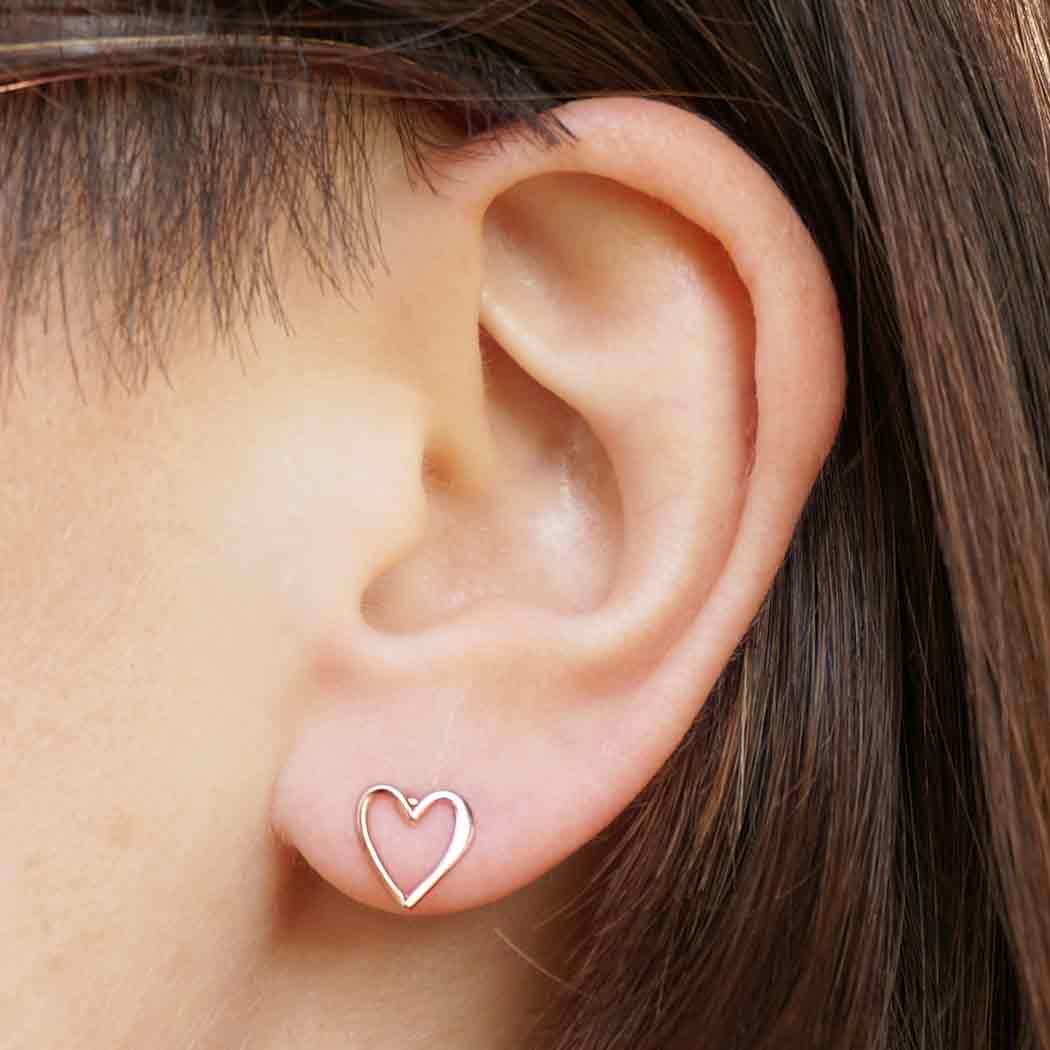 Rose Gold Heart Post Earrings in 18K Rose Gold Plate 9x8mm