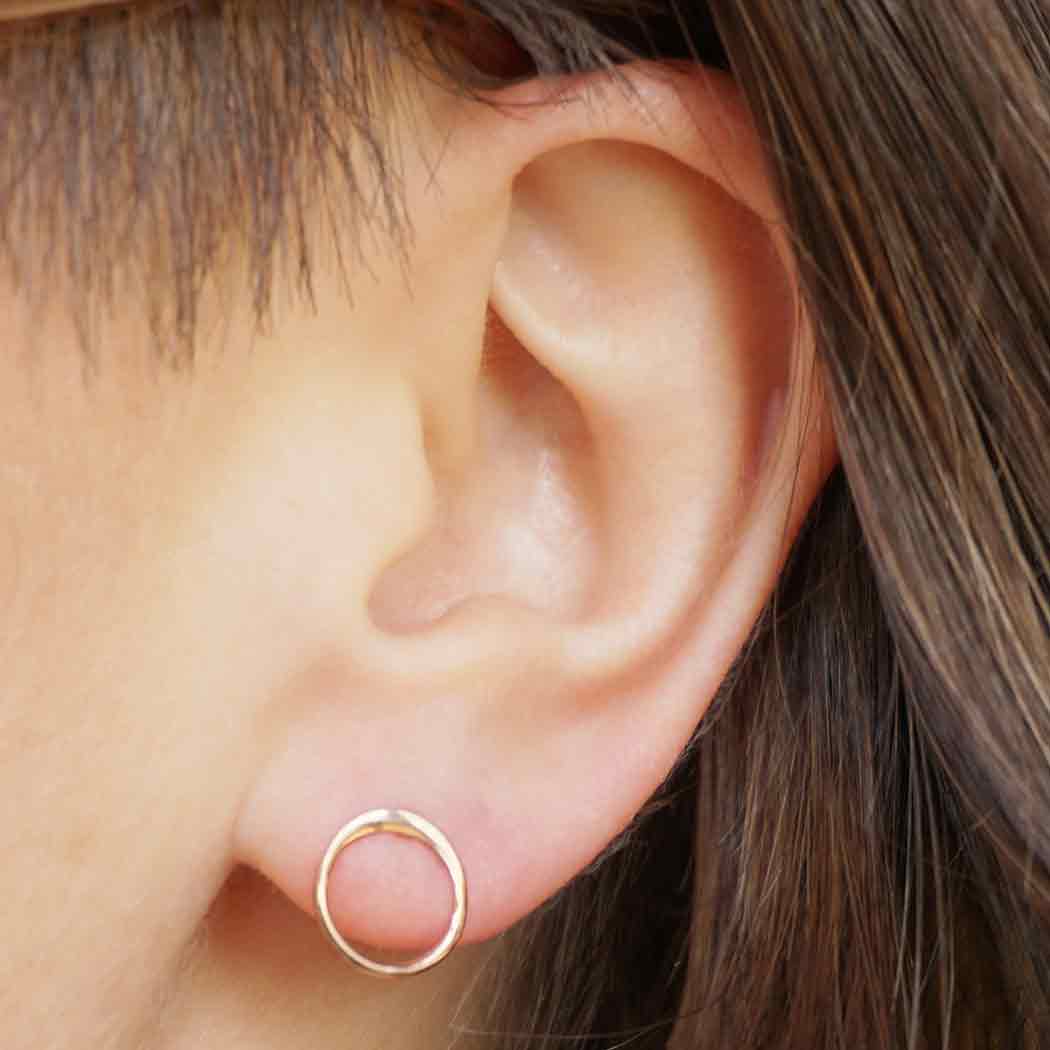 18K Rose Gold Plated Small Open Circle Post Earrings 10x10mm
