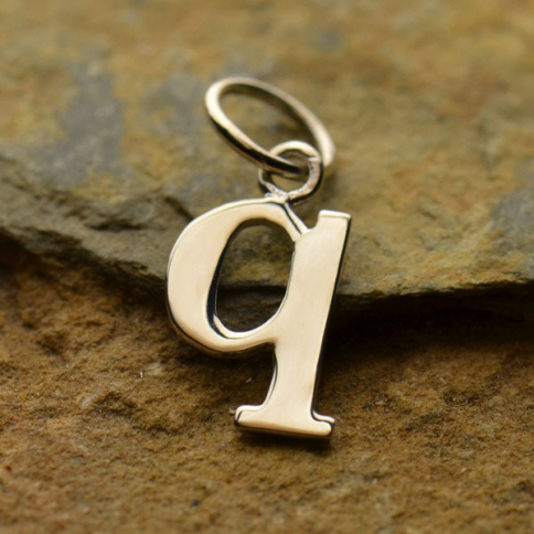 Sterling Silver Lowercase Typewriter Letter Charm Q 18x8mm