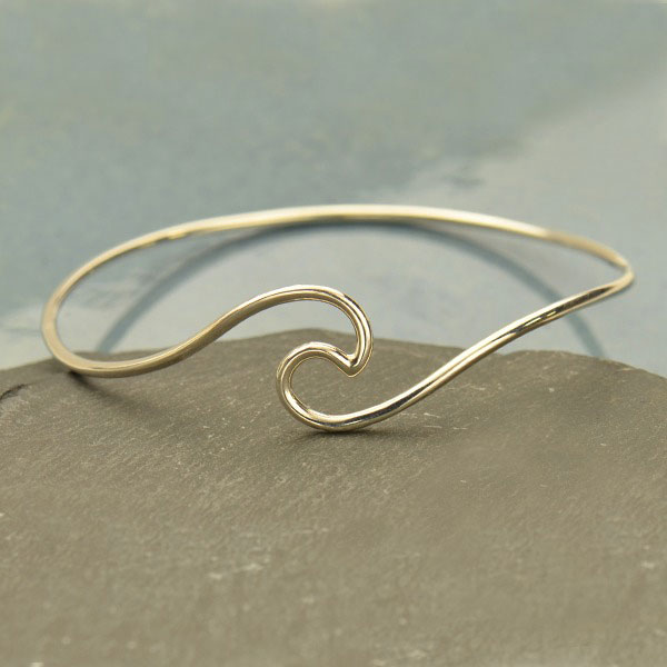 Silver Wave Bracelet, Resort Wear, Hammered Bangles, Sterling