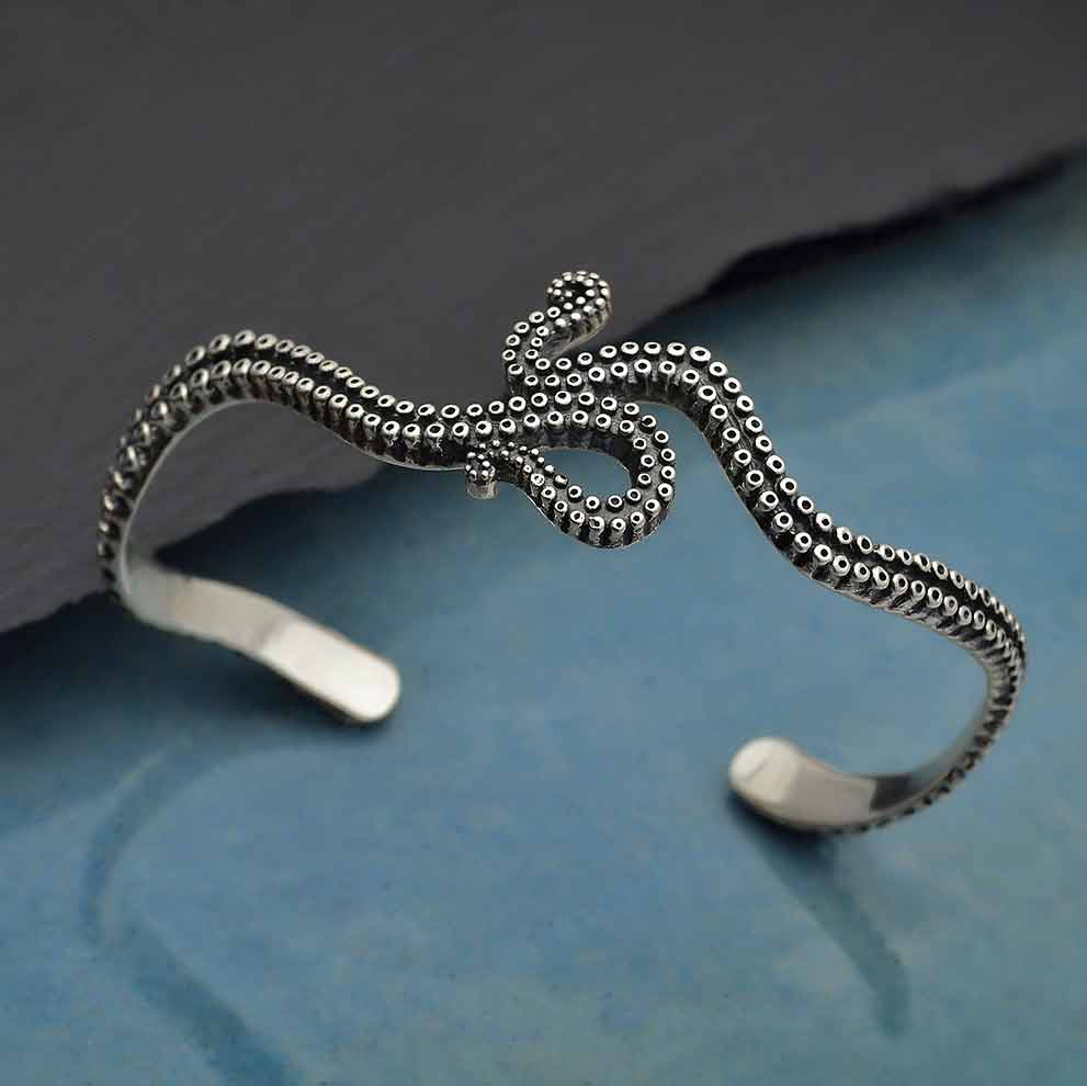 Octopus Cuff Bracelet in Solid Sterling Silver 925. 