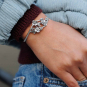 Sterling Silver Dogwood Flower Bracelet on wrist