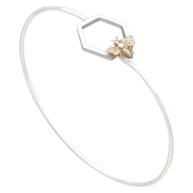 Mixed Metal Hook and Eye Bracelet with Hexagon and Bee Three Quarter View