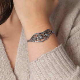 Sterling Silver Pinecone and Pineneedle Bracelet 53x64mm on model