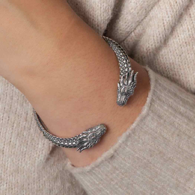 Sterling Silver Dragon Cuff Bracelet on model