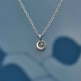 Sterling Silver Star and Moon Necklace 18 Inch
