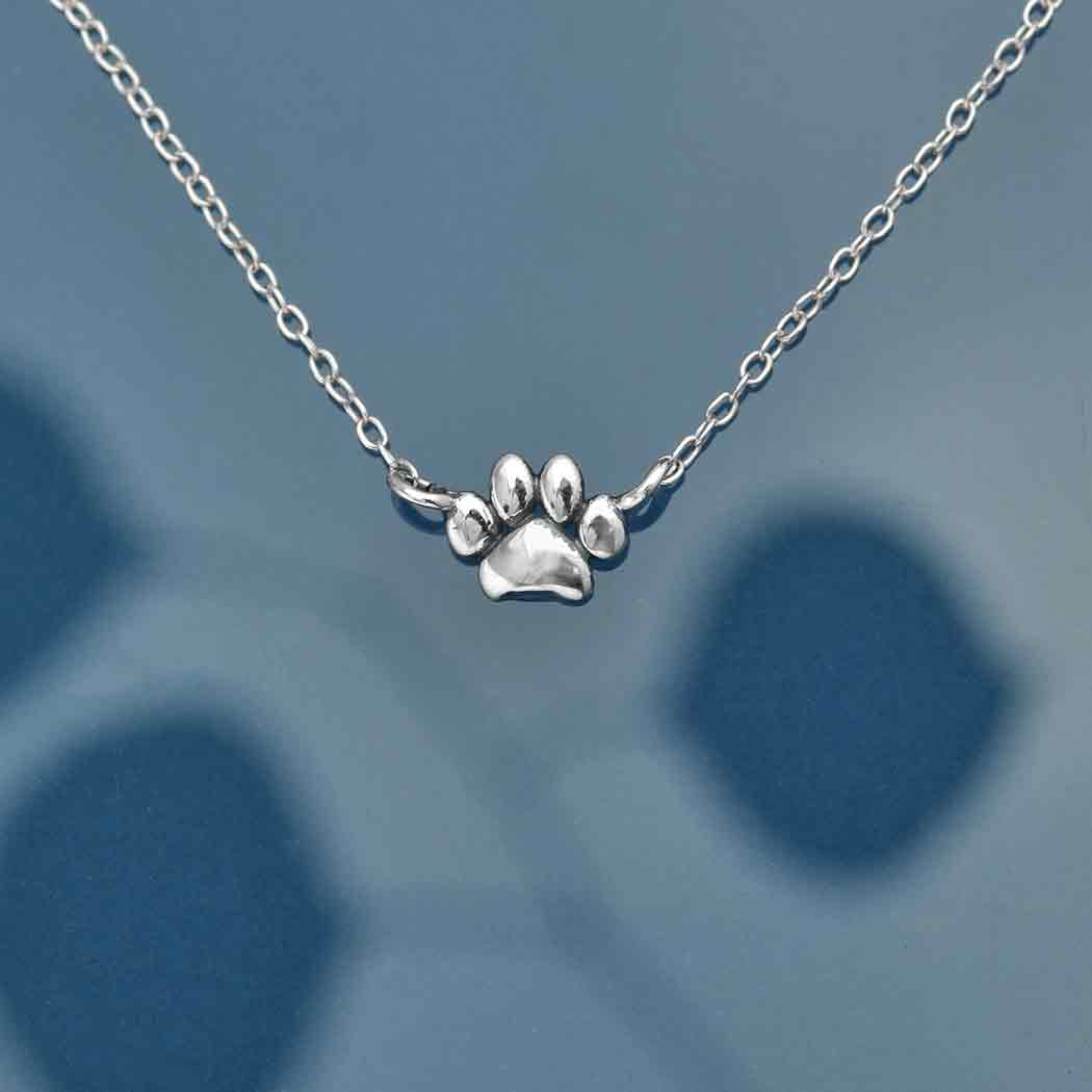Sterling Silver Puffy Paw Necklace 18 Inch