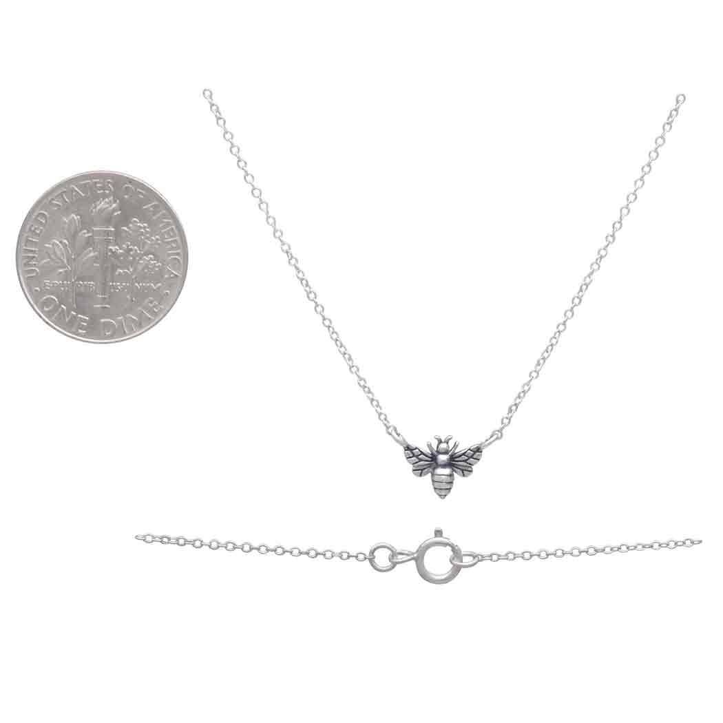 Sterling Silver Carded Tiny Bee Necklace 18 Inch